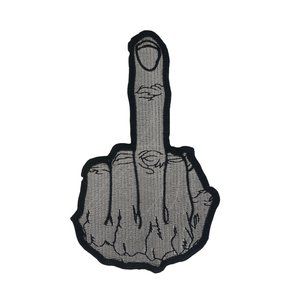 Black & Gray Middle Finger Back Patch Embroidery Iron on Applique Punk Metal Emo